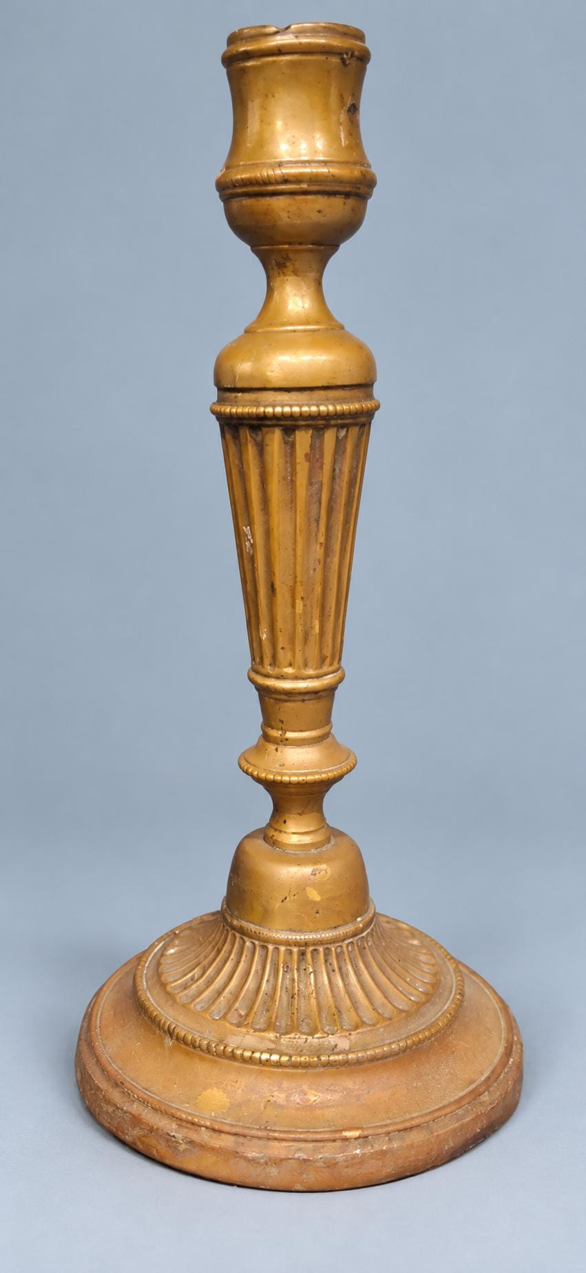 Vintage Louis XVI Style Brass-Tone Candlestick with Fluted Column and Gadrooned Base, Neoclassical Taper Holder, Mantel Decor