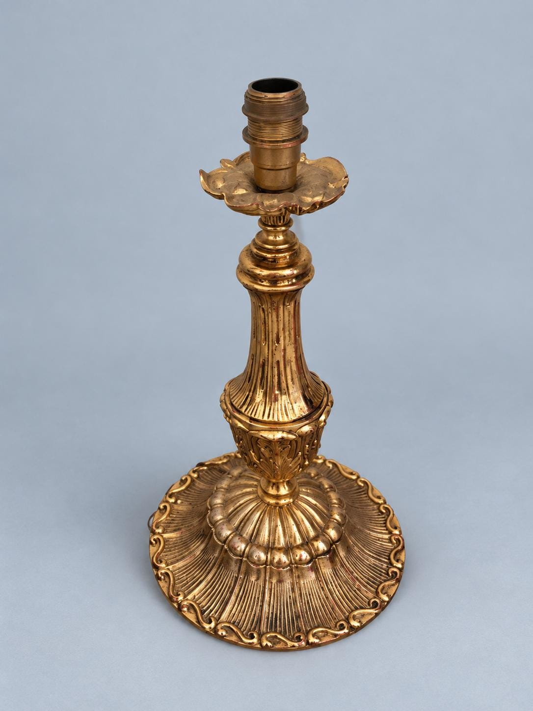 Vintage Large Brass Baroque Style Table Lamp Base, Fluted Baluster Column with Gadrooned Foot, Classic Desk or Bedside Lamp Light