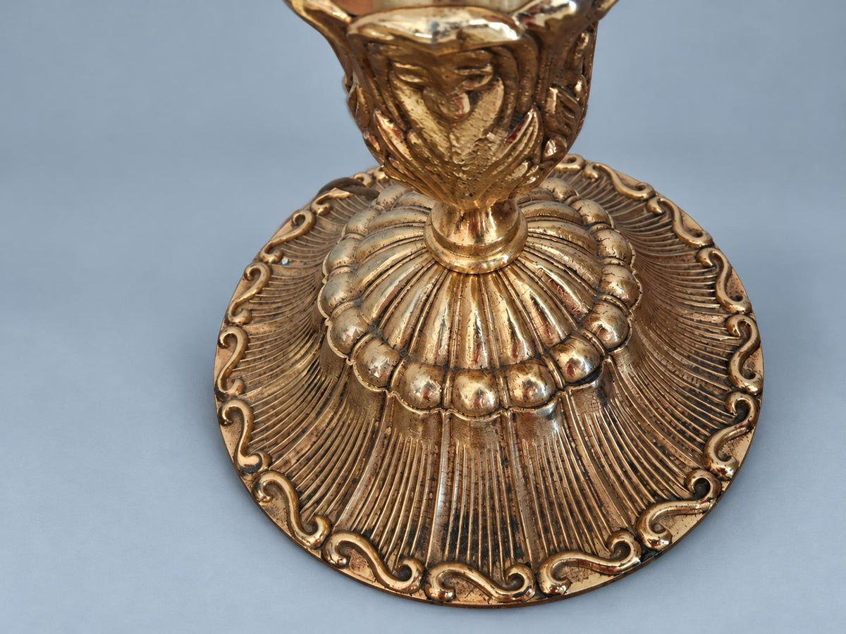 Vintage Large Brass Baroque Style Table Lamp Base, Fluted Baluster Column with Gadrooned Foot, Classic Desk or Bedside Lamp Light