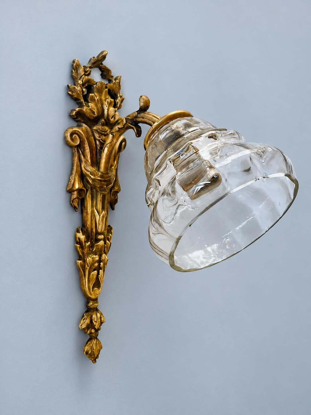 Louis XVI Style Gilt Metal Wall Sconce with Clear Glass Tulip Shade, Vintage