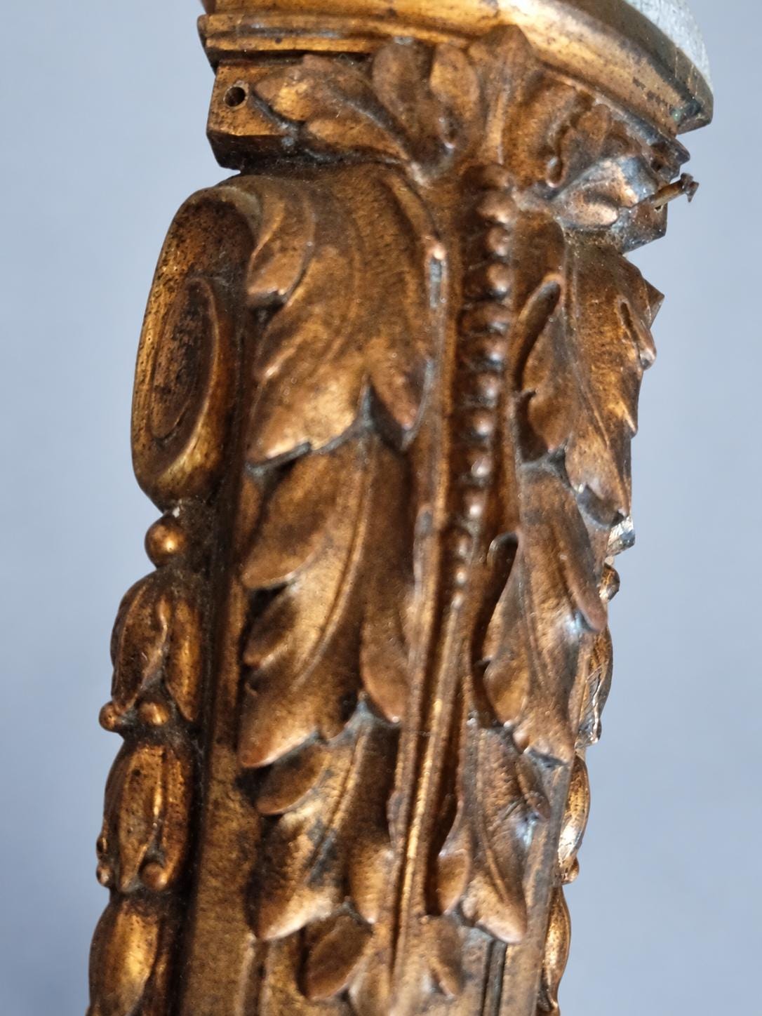 Pair of Gilt Metal Pilaster Furniture Mounts with Acanthus Leaves, Vintage