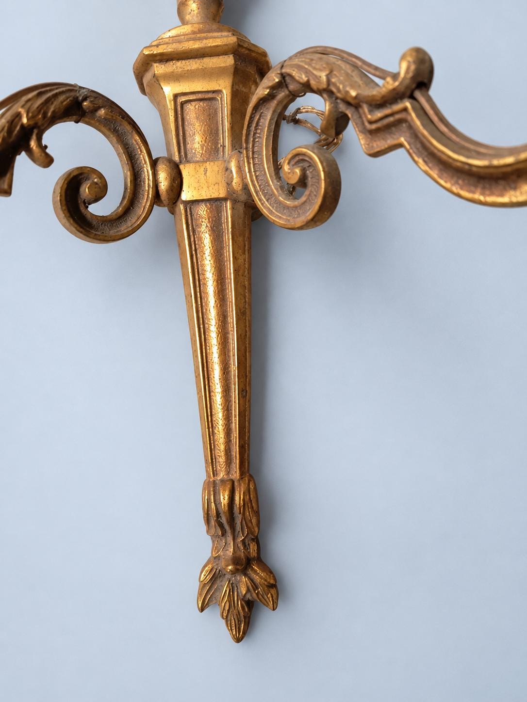 Pair of Vintage Louis XVI Style Bronze Two-Arm Wall Sconces, Neoclassical Torch and Flame Design Candle Lights for Hallway or Bedroom