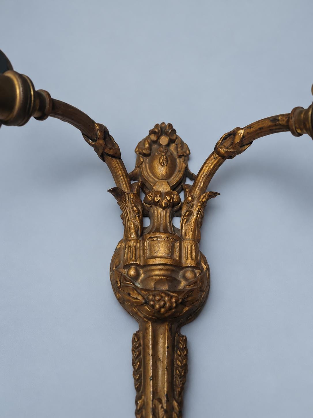 Small Gilt Louis XVI Style Two-Arm Wall Sconce with Laurel Garland, Vintage