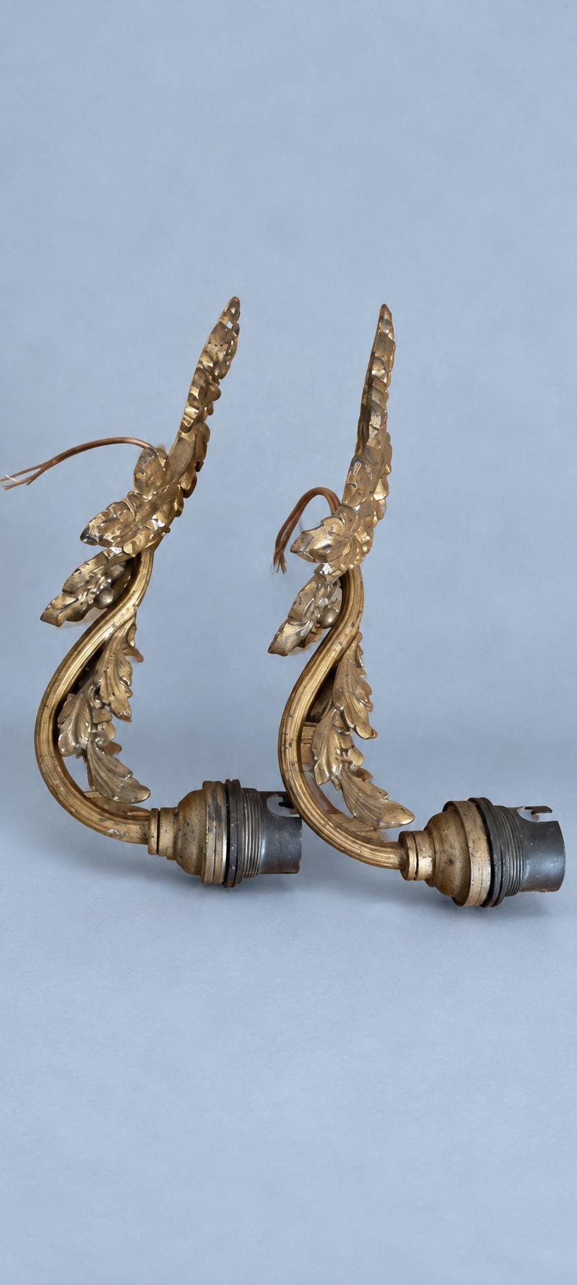 Pair of Brass Single-Light Wall Sconces with Grapevine Leaf Design, Vintage