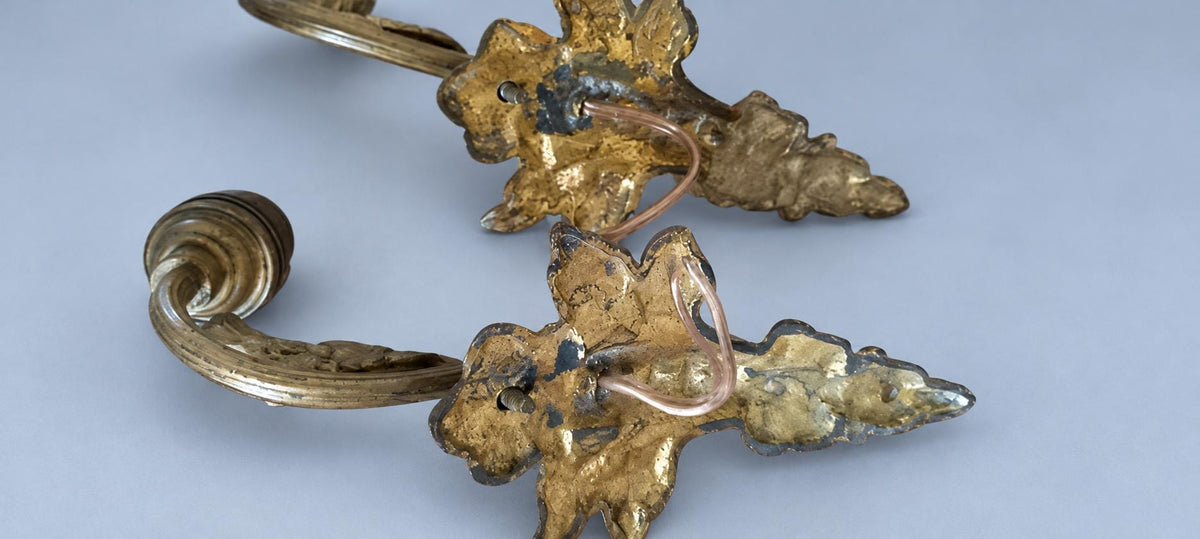 Pair of Brass Single-Light Wall Sconces with Grapevine Leaf Design, Vintage