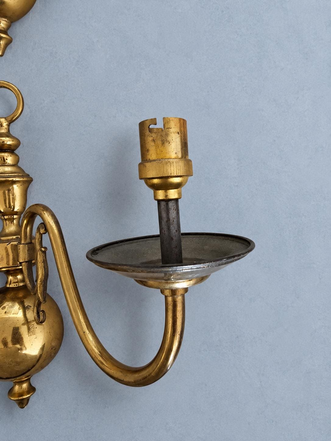 Pair of Brass-Tone Two-Arm Wall Sconces, Dutch Baroque Style, Vintage Ball Base Lights