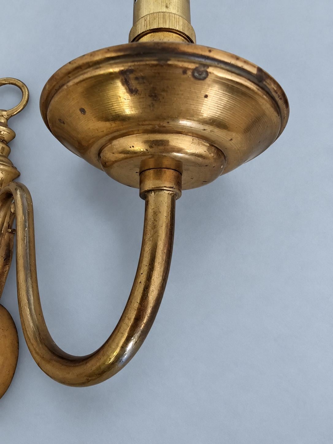 Pair of Brass-Tone Two-Arm Wall Sconces, Dutch Baroque Style, Vintage Ball Base Lights