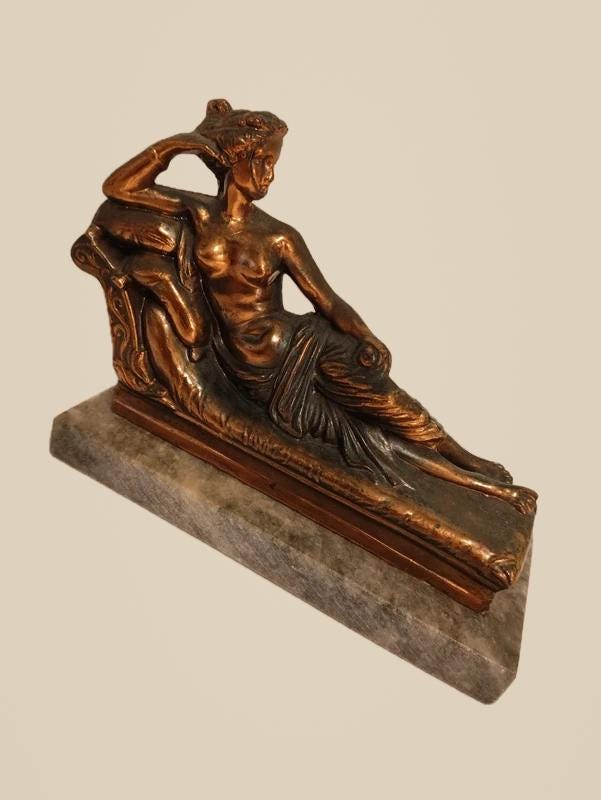 Pauline Borghese as Venus Statue After Canova, Copper-Tone Metal on Marble Base, Vintage