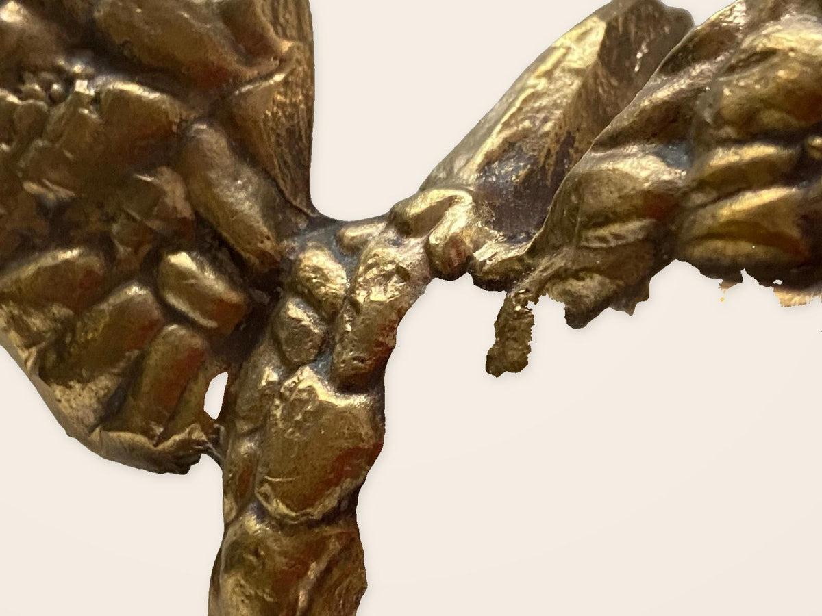Vintage 1940s Gilt Bronze Eagle Trophy Paperweight with Spread Wings on Stepped Wood Plinth, Desk Sculpture or Office Decor