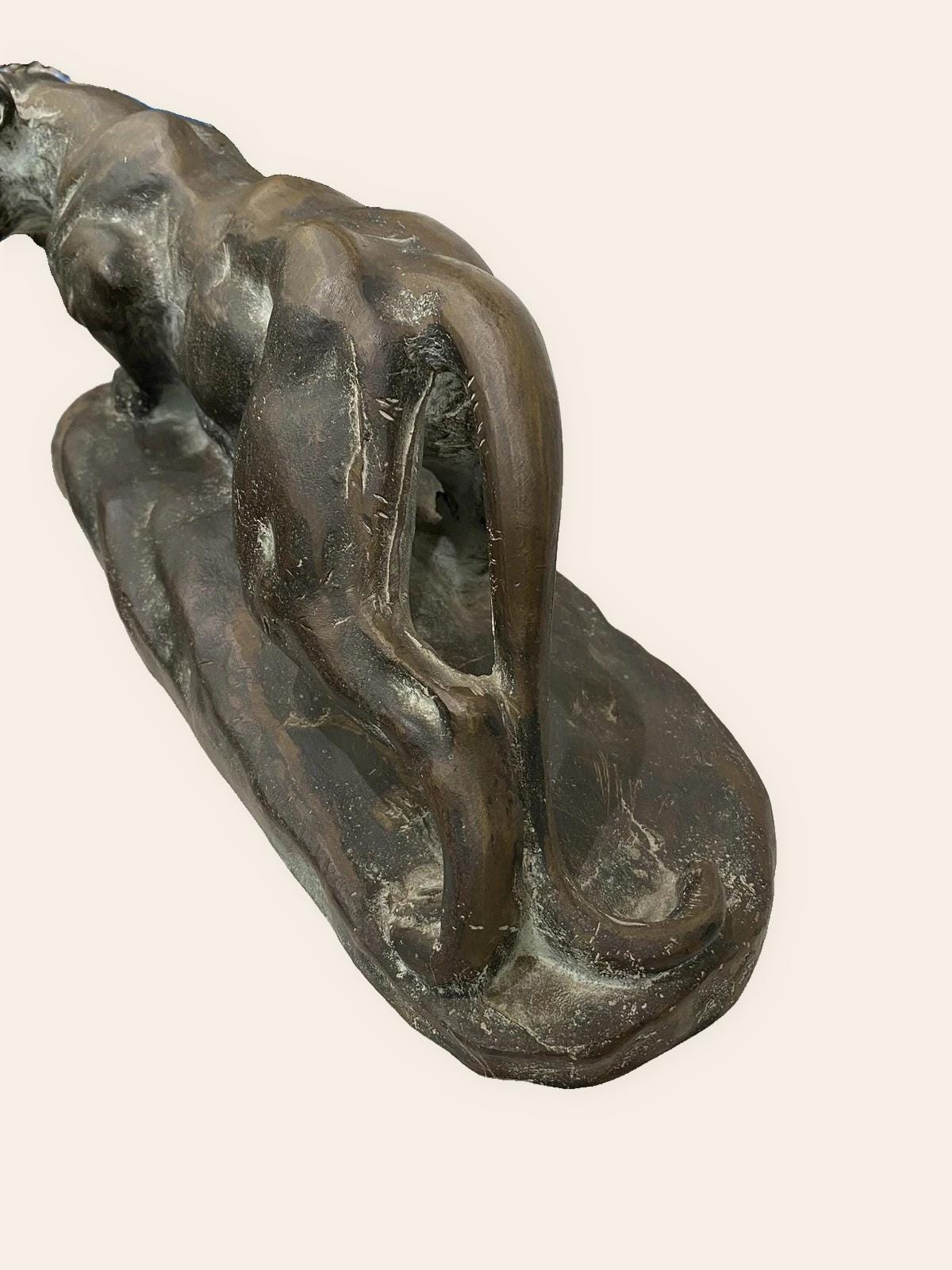Vintage Art Deco Bronze Panther Sculpture, Stalking Big Cat on Naturalistic Base, Large Animalier Statue, 18.5 Inches Long