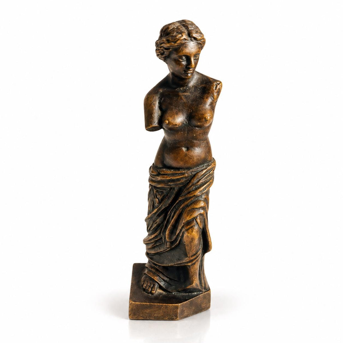 Vintage Venus de Milo Miniature, Dark Bronze-Tone Metal with Drapery and Felt Base, 15 x 6 cm