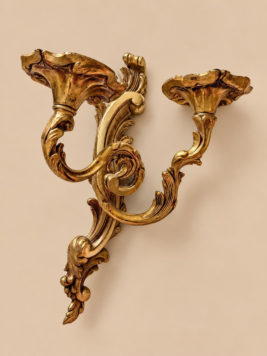 Louis XV Style Gilt Two-Arm Wall Sconce, Rocaille Scroll and Acanthus Design, Vintage