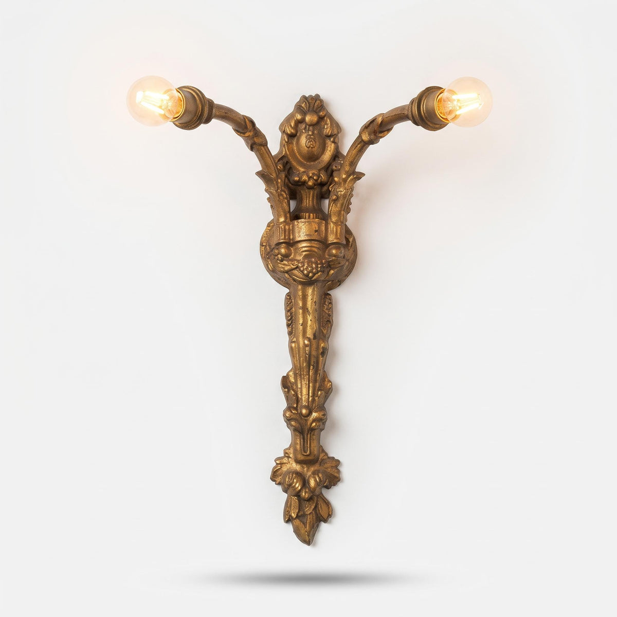 Small Gilt Louis XVI Style Two-Arm Wall Sconce with Laurel Garland, Vintage