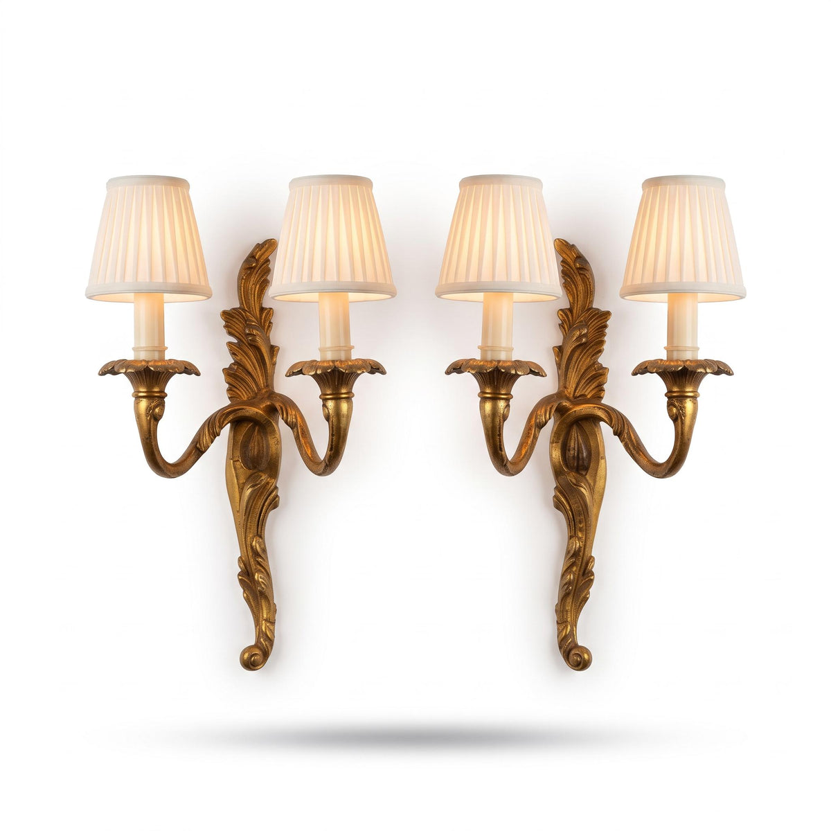 Pair of Vintage Louis XV Style Gilt Two-Arm Wall Sconces, Rococo Acanthus Leaf and Scroll Candle Lights for Entryway or Bedroom