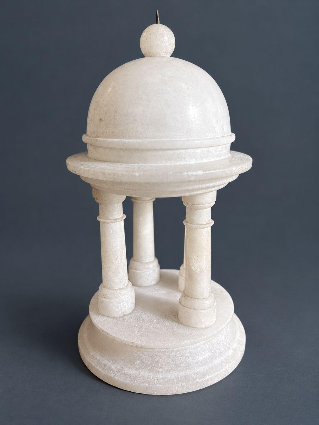 Antique 19th Century Alabaster Temple of Vesta, Grand Tour Souvenir with Four Columns and Domed Roof, Neoclassical Decor