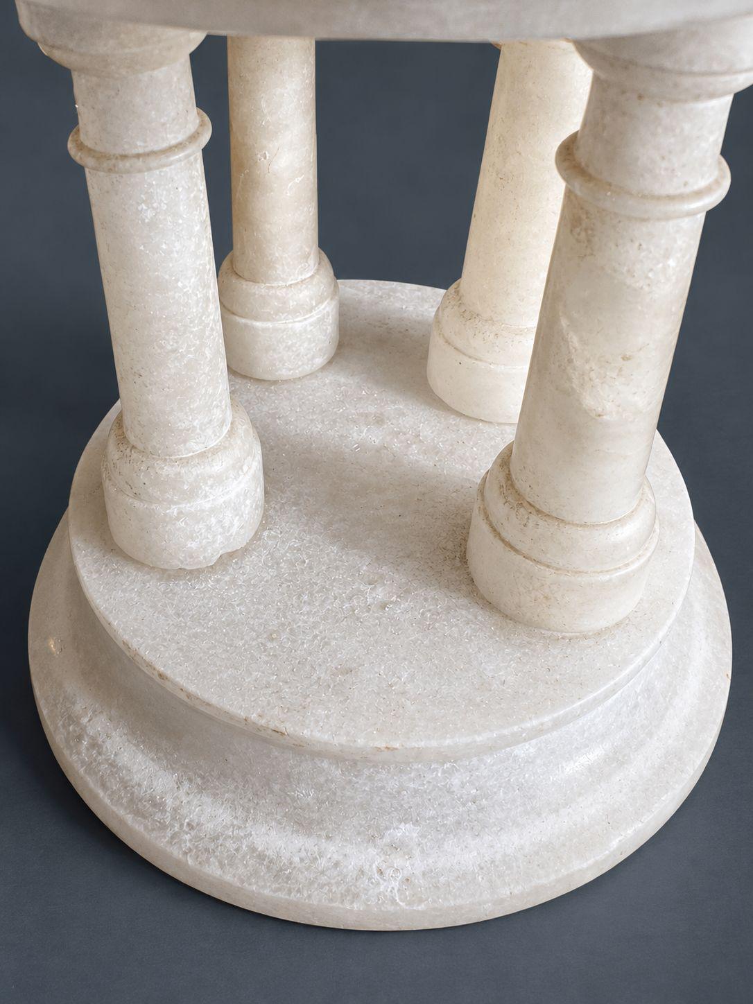 Antique 19th Century Alabaster Temple of Vesta, Grand Tour Souvenir with Four Columns and Domed Roof, Neoclassical Decor
