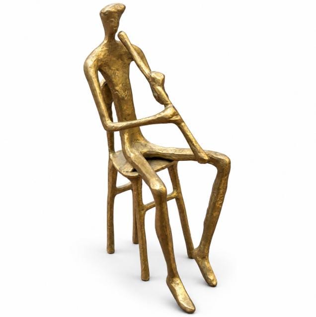 Vintage Bronze Modernist Figure Sculpture, Seated Man Playing the Flute on a Tall Chair, Musician Statuette, Music Decor