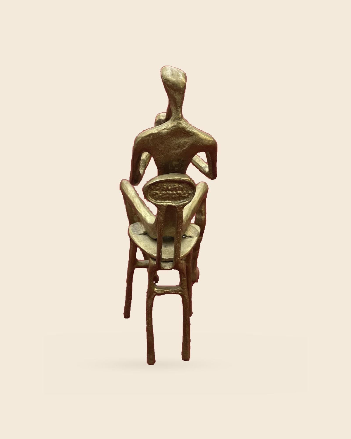 Vintage Bronze Modernist Figure Sculpture, Seated Man Playing the Flute on a Tall Chair, Musician Statuette, Music Decor