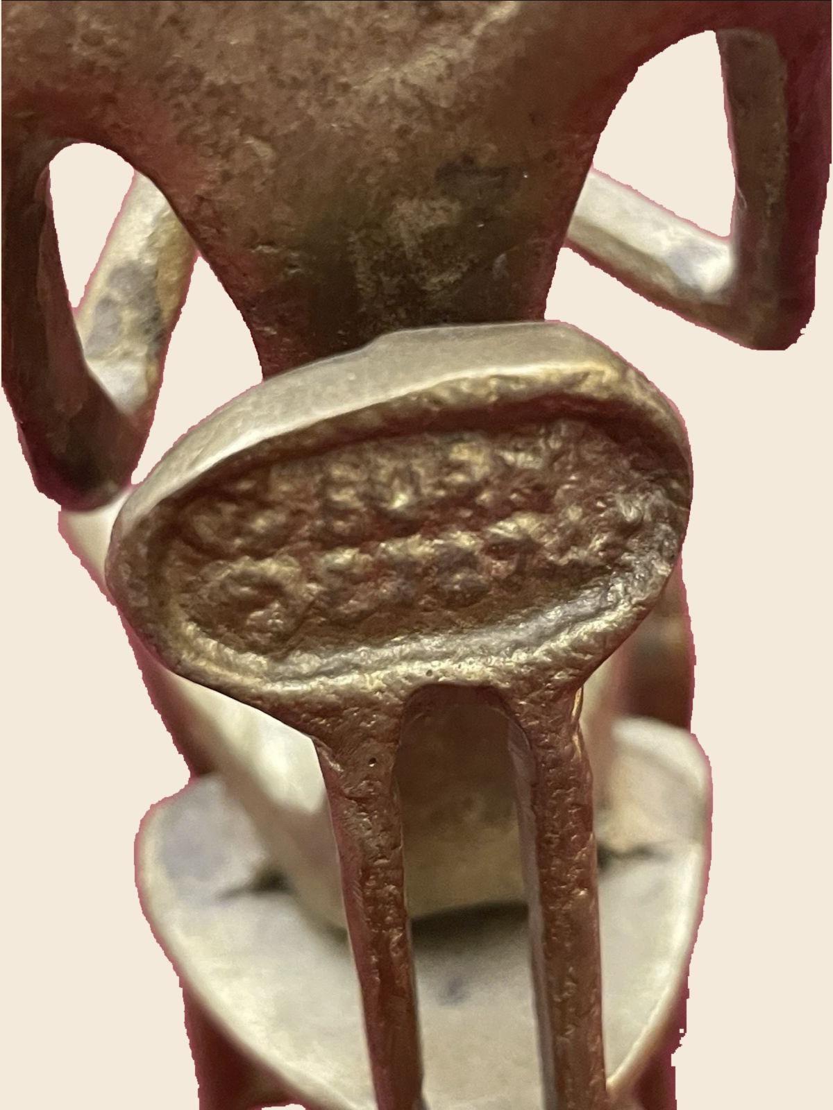 Vintage Bronze Modernist Figure Sculpture, Seated Man Playing the Flute on a Tall Chair, Musician Statuette, Music Decor
