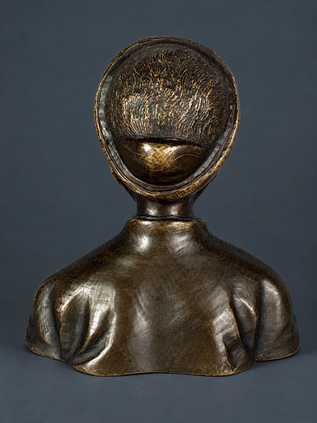 Pair of Antique Patinated Bronze Busts, Elderly Vietnamese Man and Woman in Traditional Khan Turbans, circa 1900