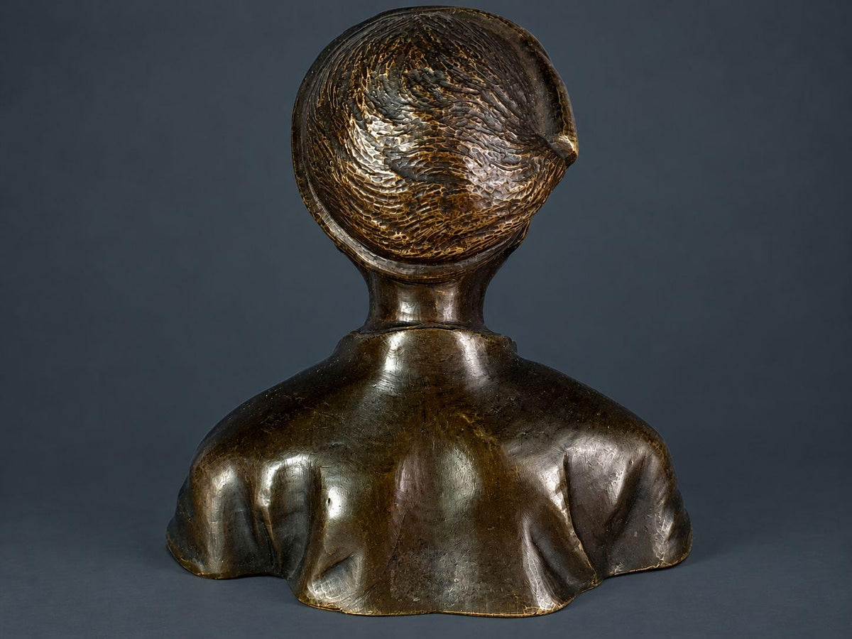 Pair of Antique Patinated Bronze Busts, Elderly Vietnamese Man and Woman in Traditional Khan Turbans, circa 1900