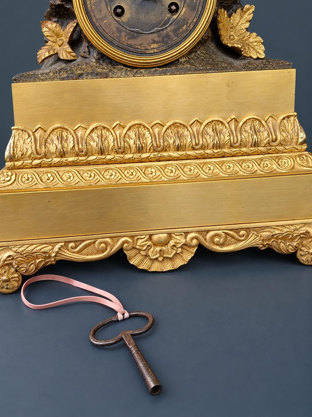 Antique Louis-Philippe Gilt Bronze Mantel Clock, Girl in Bonnet Playing with Her Spaniel, circa 1840, Sold for Restoration