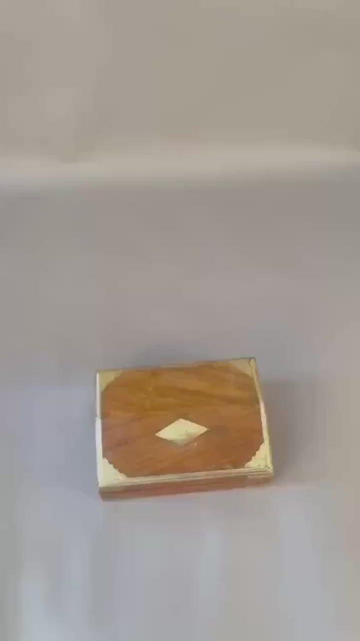 Vintage Wooden Box with Brass Inlay, 1930s — Brass-Trimmed Trinket Box