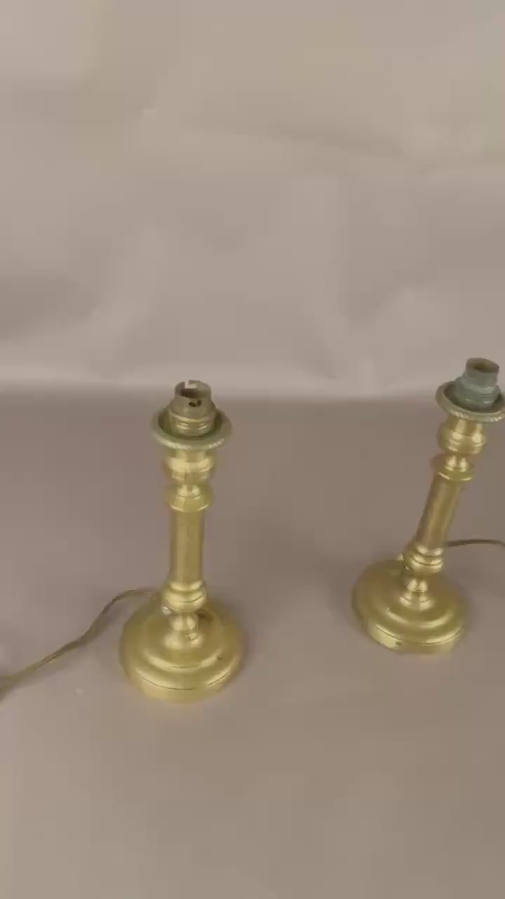Pair of 19th Century Brass Candlestick Lamps, Antique Candlesticks Converted to Table Lights
