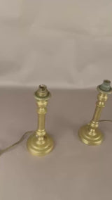 Pair of 19th Century Brass Candlestick Lamps, Antique Candlesticks Converted to Table Lights