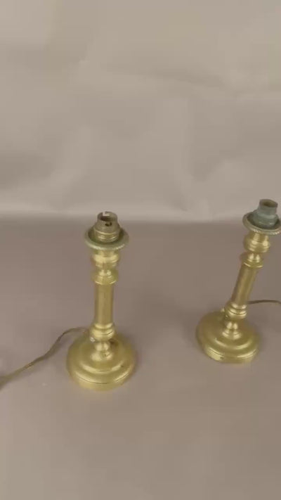 Pair of 19th Century Brass Candlestick Lamps, Antique Candlesticks Converted to Table Lights