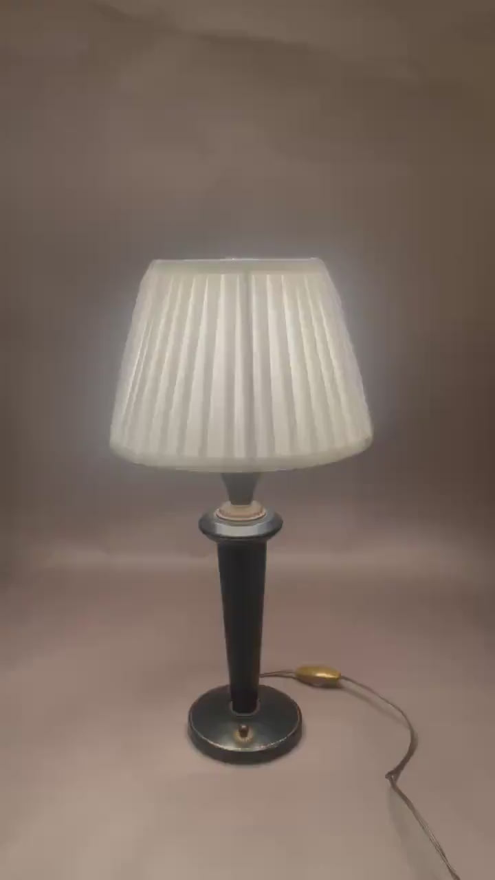 Vintage Navy Blue Leather Table Lamp | 1950s Mid Century Accent Lamp | Leather-Wrapped Brass Base | Rare Design Piece