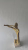 Vintage Brass Musician Sculpture, Abstract Art Deco Style Figure, Travertine Base, 1980s