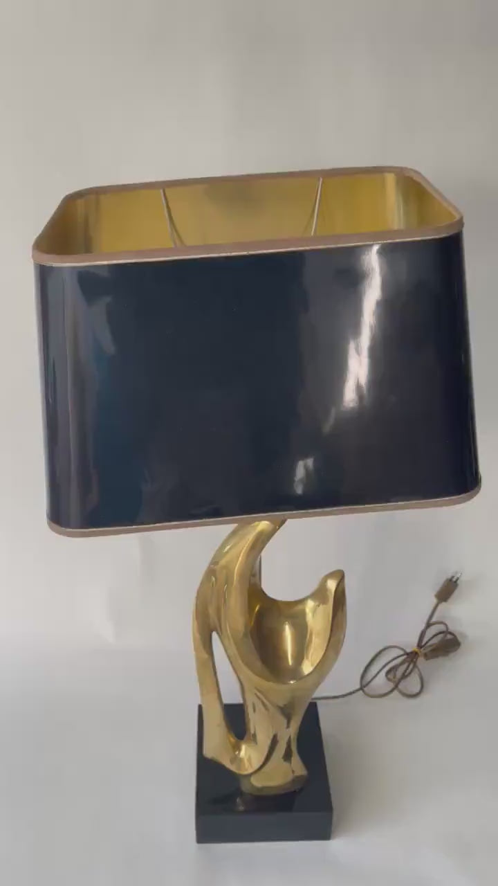Brass Sculptural Table Lamp, Hand-Form Figure — French Modernist Style, 1970s