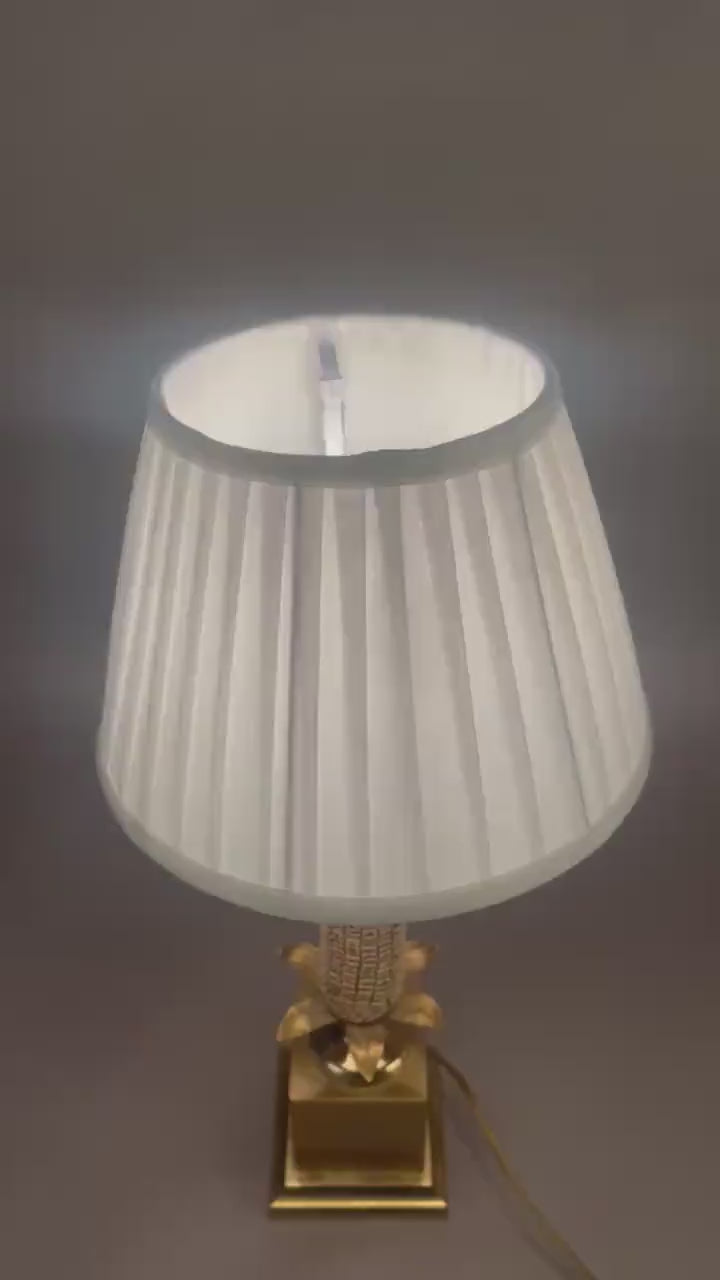 Mid-Century Brass Corn Table Lamp with Pleated Shade, 1970s