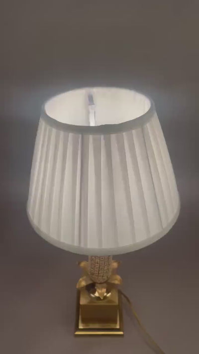 Mid-Century Brass Corn Table Lamp with Pleated Shade, 1970s