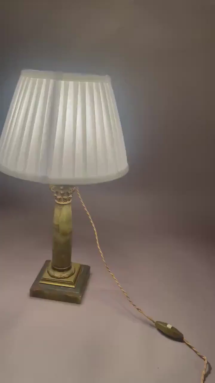 Antique Onyx Column Lamp, Fire-Gilt Chased Bronze Corinthian Capital — French, 19th Century