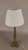 Vintage Brass-Toned Table Lamp, Louis XVI Style, Green Column with Pleated Shade, 1950s