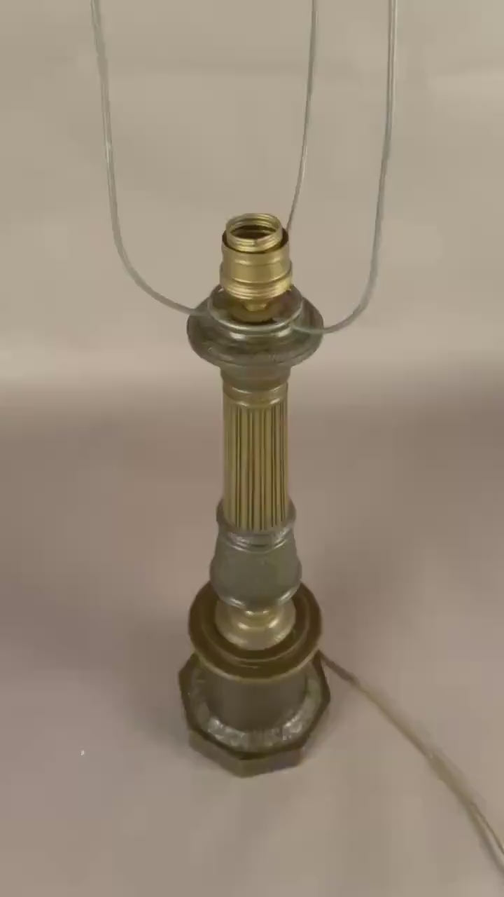Antique Bronze Column Table Lamp, Hexagonal Base — Neoclassical, 19th Century