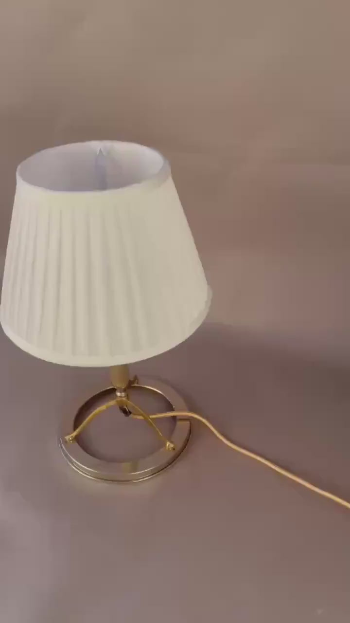 Mid Century Table Lamp, Ring Base Lamp with Arched Tripod and Reeded Column, Pleated Shade
