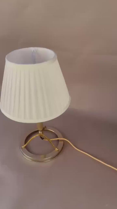 Mid Century Table Lamp, Ring Base Lamp with Arched Tripod and Reeded Column, Pleated Shade