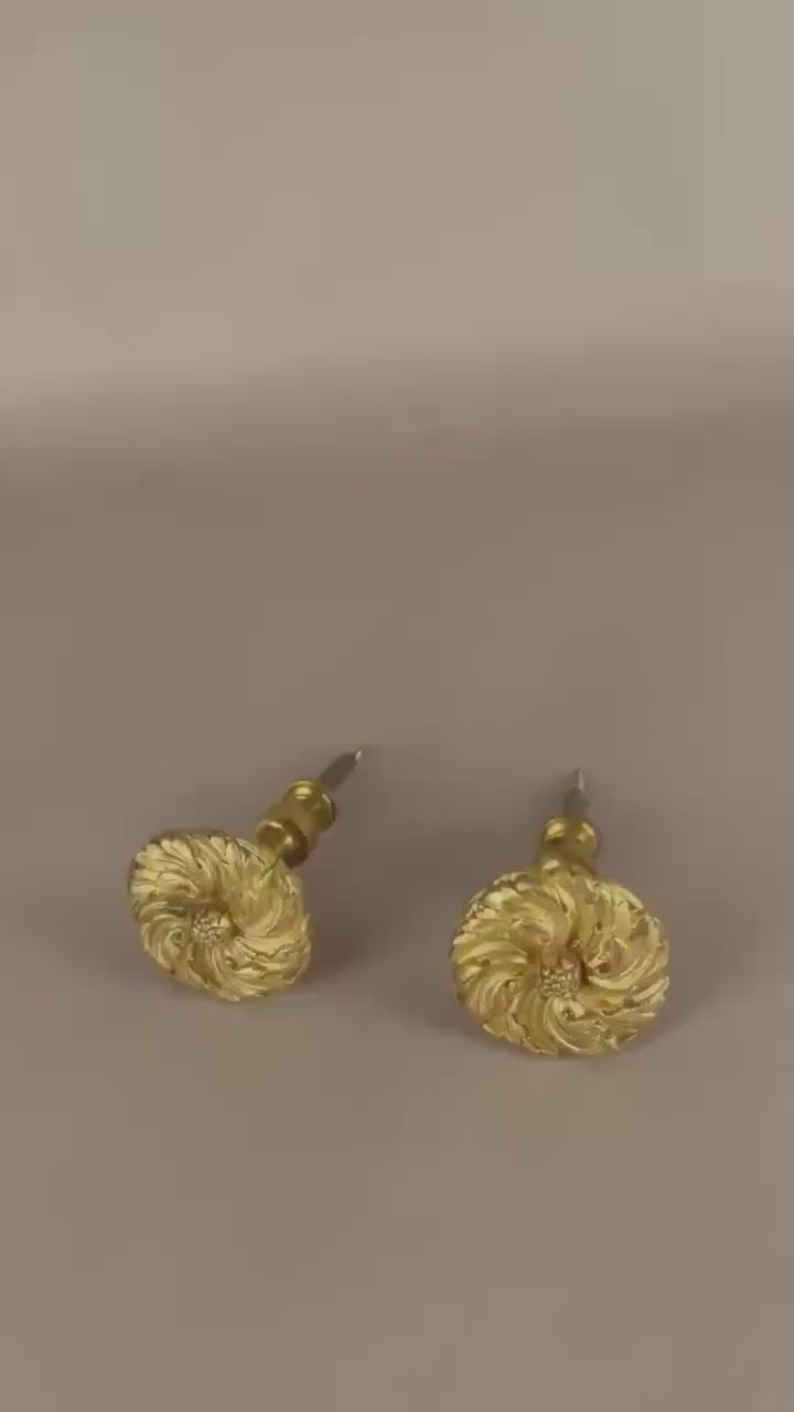 Pair of Gilt Bronze Curtain Tiebacks, Floral Rosette Motif, 19th Century