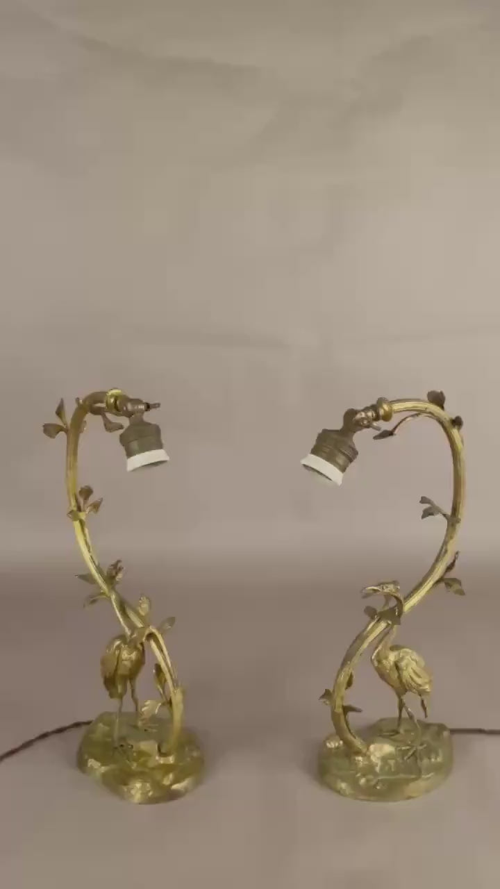 Pair of Gilt Crane Table Lamps, Hollywood Regency / French Art Deco Style, 1930s