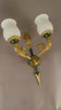 Vintage Gilt Bronze Wall Sconce Pair, Double Arm with Frosted Glass Shades — French Style, 1950s