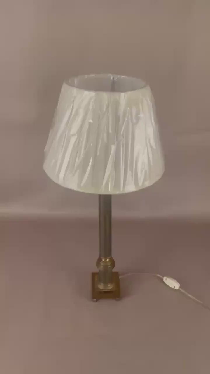 Antique Brass Corinthian Column Table Lamp, Neoclassical Candlestick Lamp with New Pleated Shade