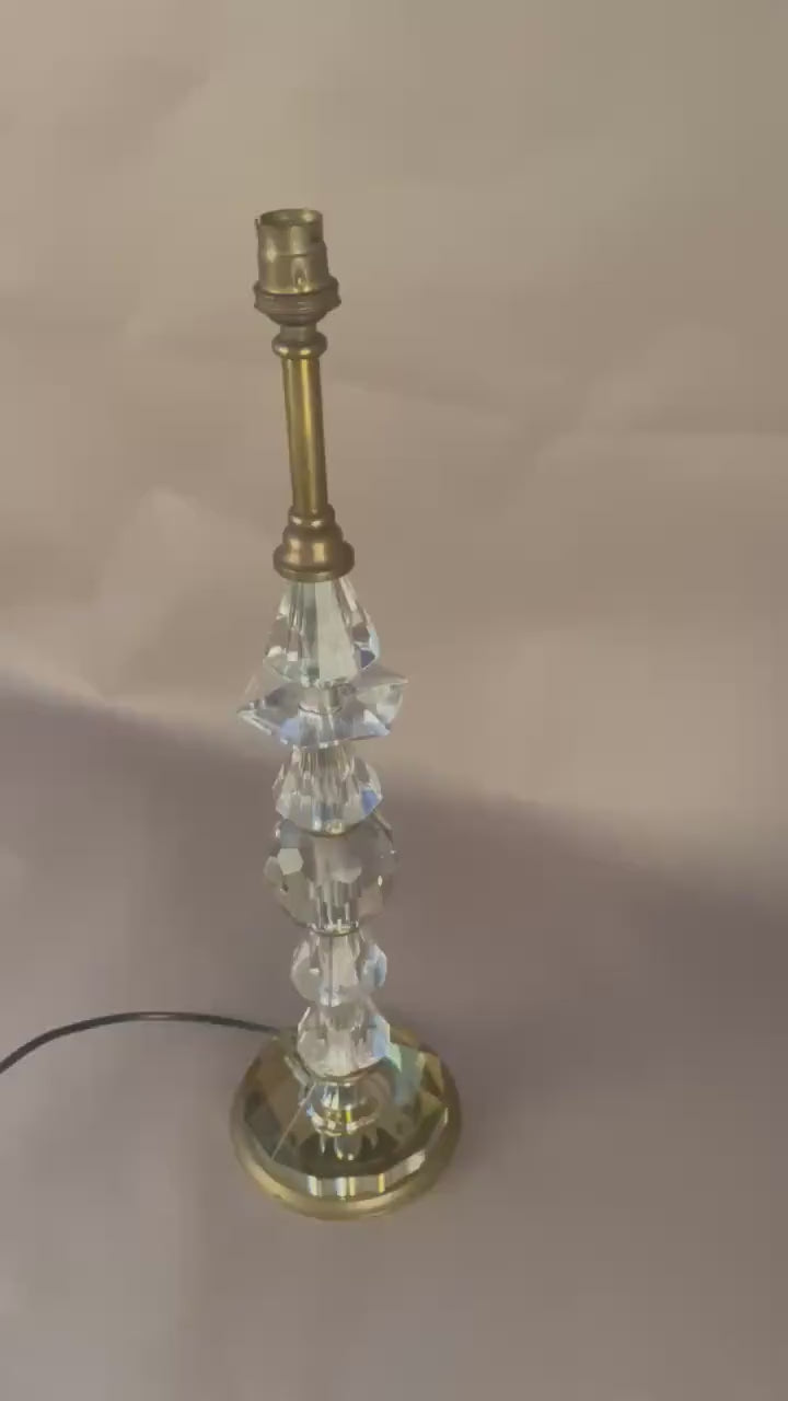 Tall Crystal Table Lamp, Stacked Faceted Glass and Brass Column Lamp — French, 1950s