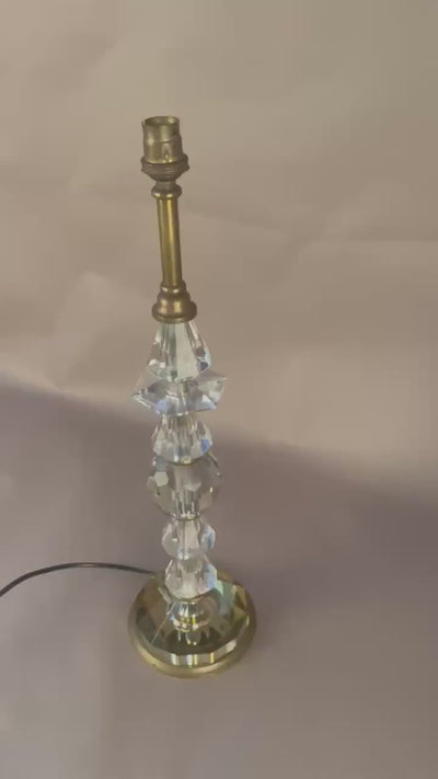 Tall Crystal Table Lamp, Stacked Faceted Glass and Brass Column Lamp — French, 1950s