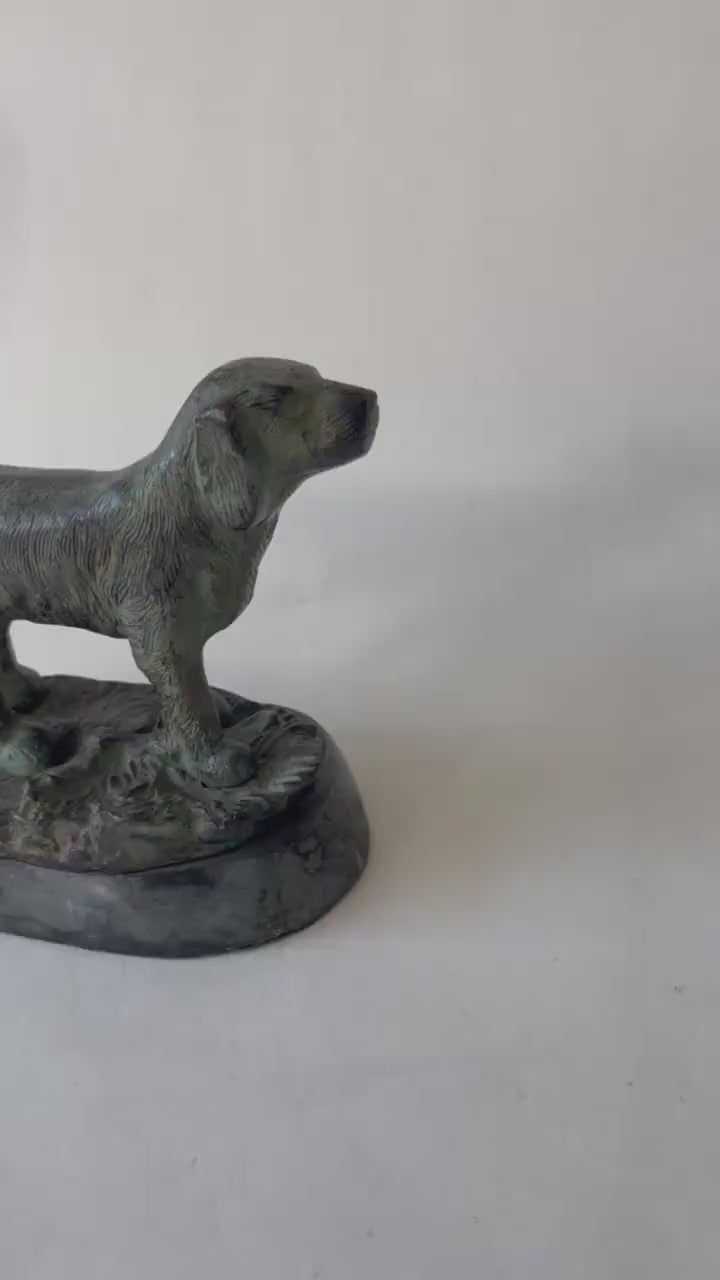 Vintage Bronze Dog Sculpture, Marble Base — Art Deco Style, 1950s