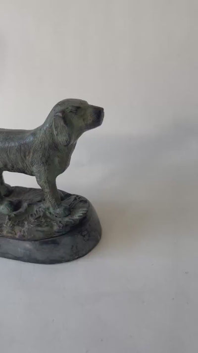 Vintage Bronze Dog Sculpture, Marble Base — Art Deco Style, 1950s