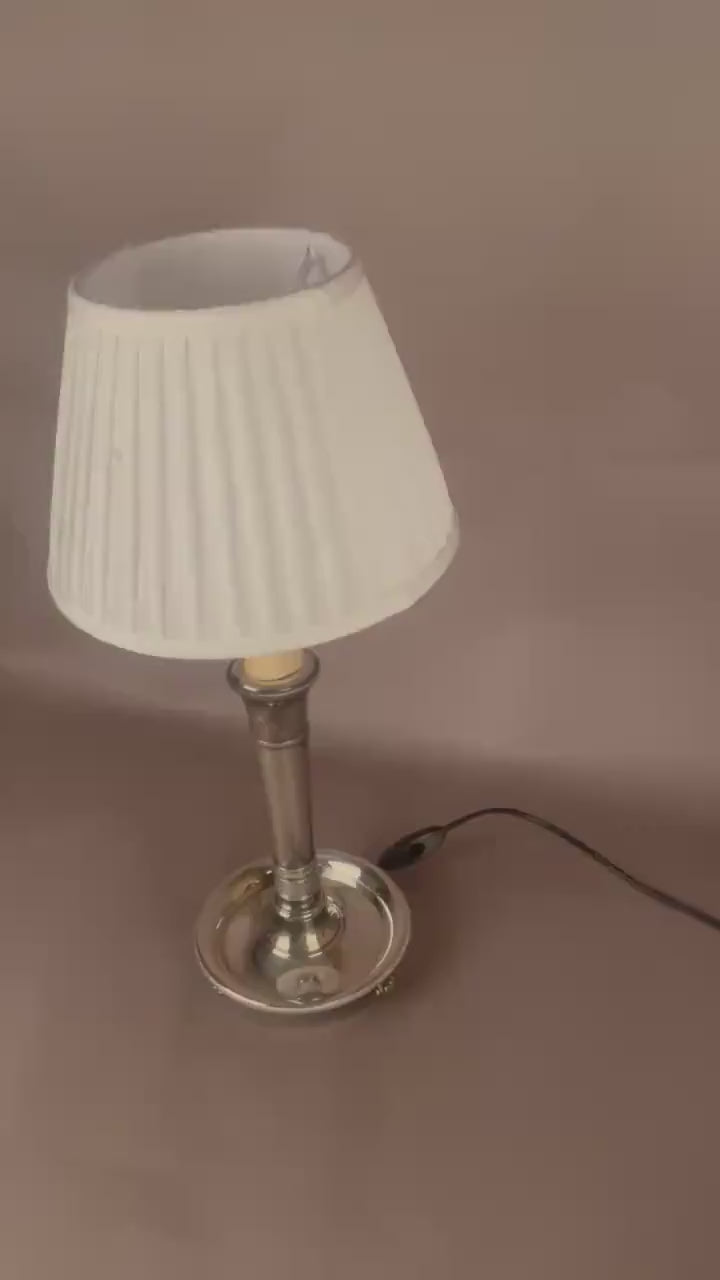 French Vintage Neoclassical Silver on Bronze Table Lamp with Pleated Shade