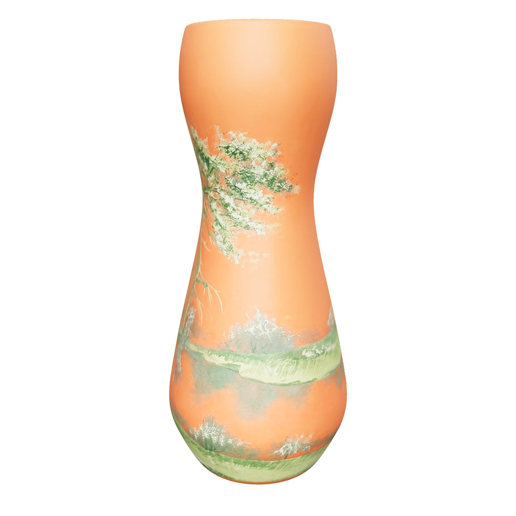 3D view of the orange and green painted landscape vase, 19.5 cm high